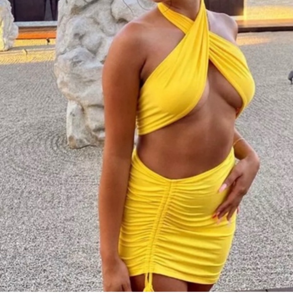 Elegant Yellow Halter Two Piece Set